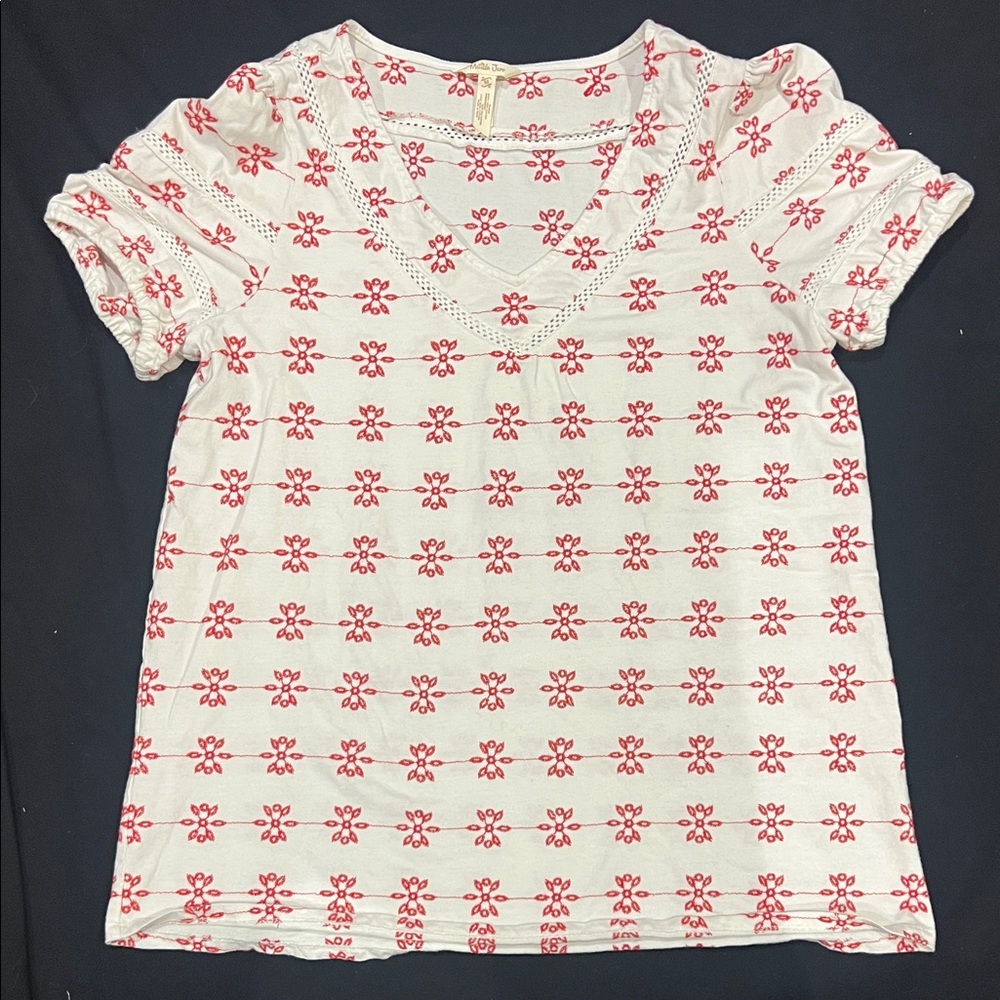 Matilda Jane Red Floral on White Short Sleeve Top